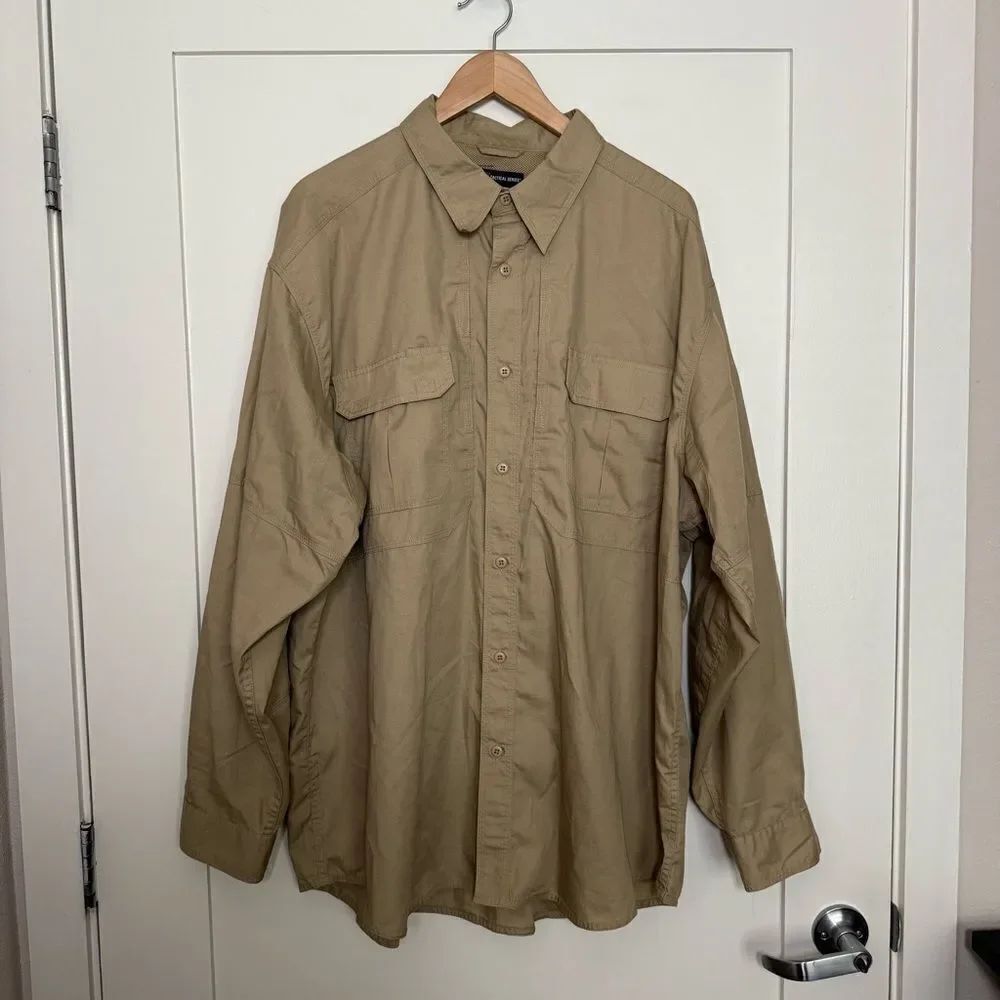 5.11 Tactical Shirt Mens Sz 2XL Reg Tan Long Sleeve Vented Utility Work Outdoor